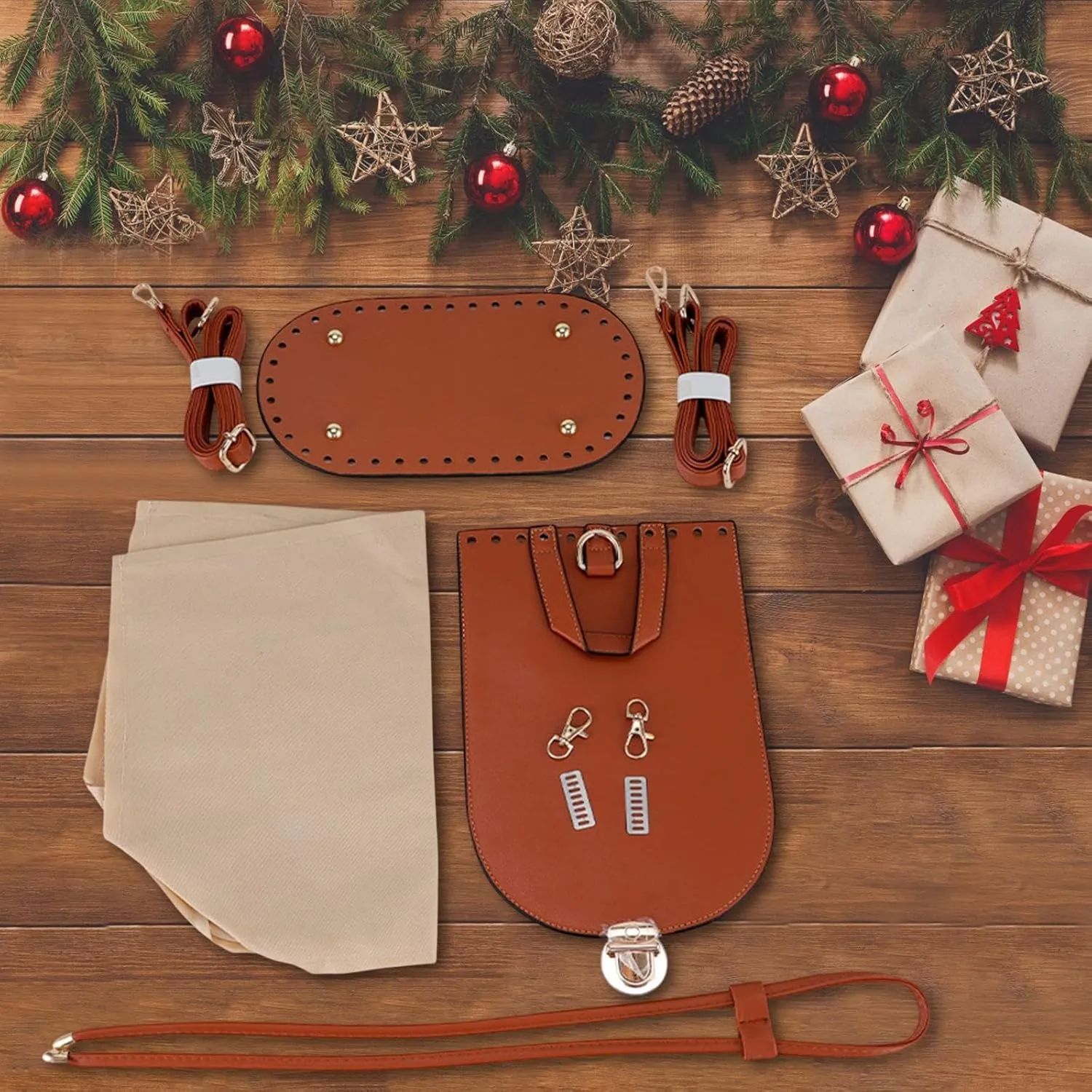 PU Leather Bag Making Kit Woven Bag for Shoulder Bag, Crossbody Bag, Tote Parts, Brown