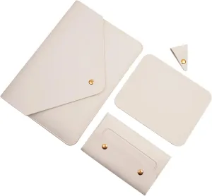 PU Leather Laptop Sleeve for 15.3 inch MacBook Air 2023/2024, Surface Laptop 15/Book 13.5/Studio - White