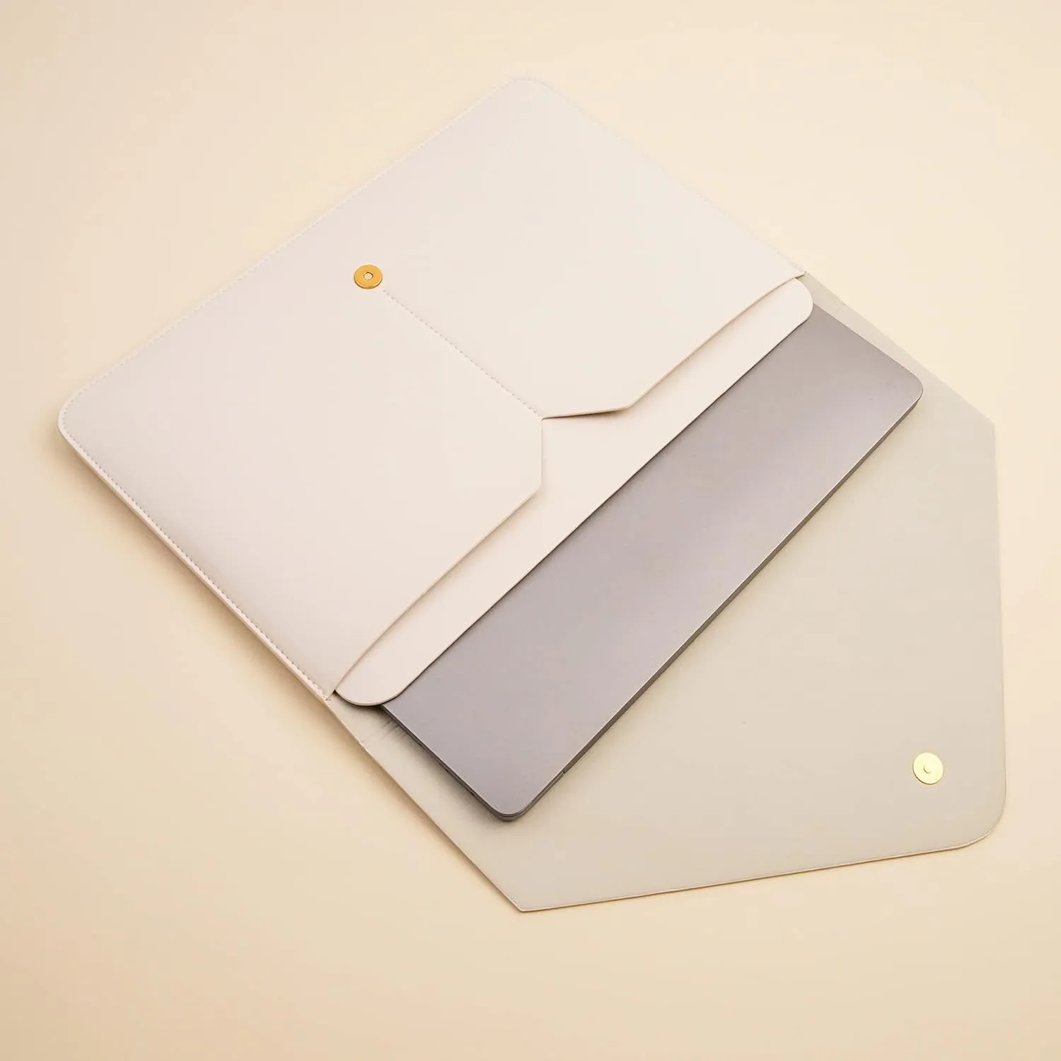 PU Leather Laptop Sleeve for 15.3 inch MacBook Air 2023/2024, Surface Laptop 15/Book 13.5/Studio - White