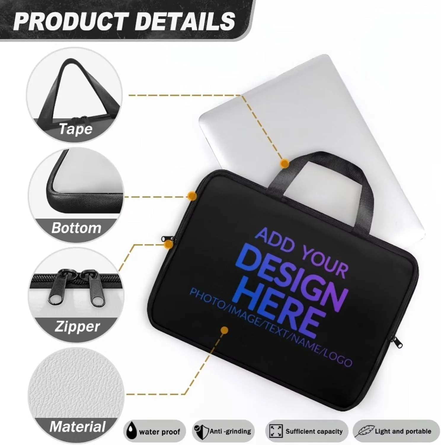 PU Leather Print Laptop Bag Computer Carrying Case Fits Laptop and Tablet, Sleek Design