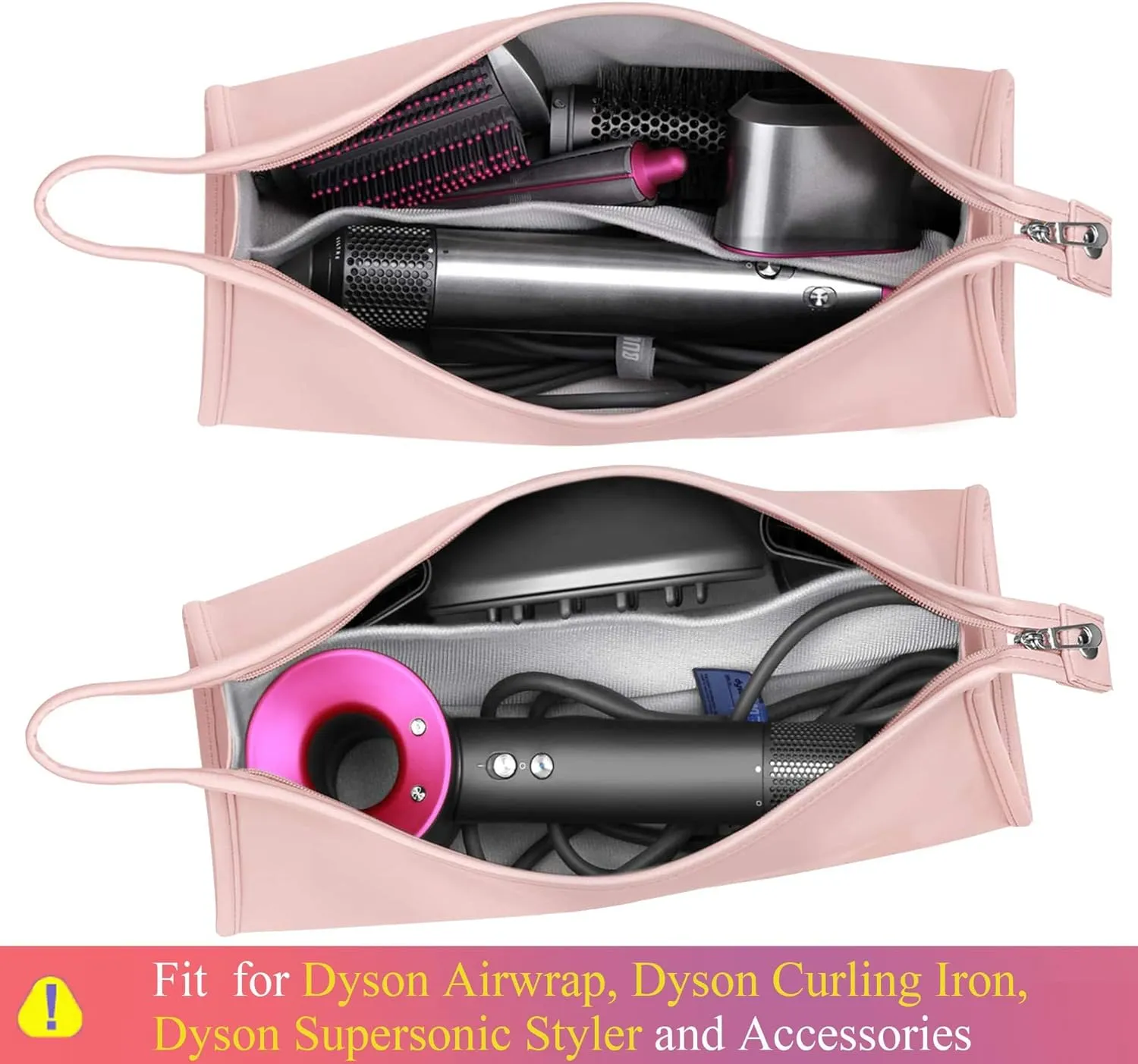 Pu Leather Travel Case Compatible with Dyson Airwrap Styler, Portable Waterproof Organizer Bag for Shark FlexStyle Attachments Storage, Pink