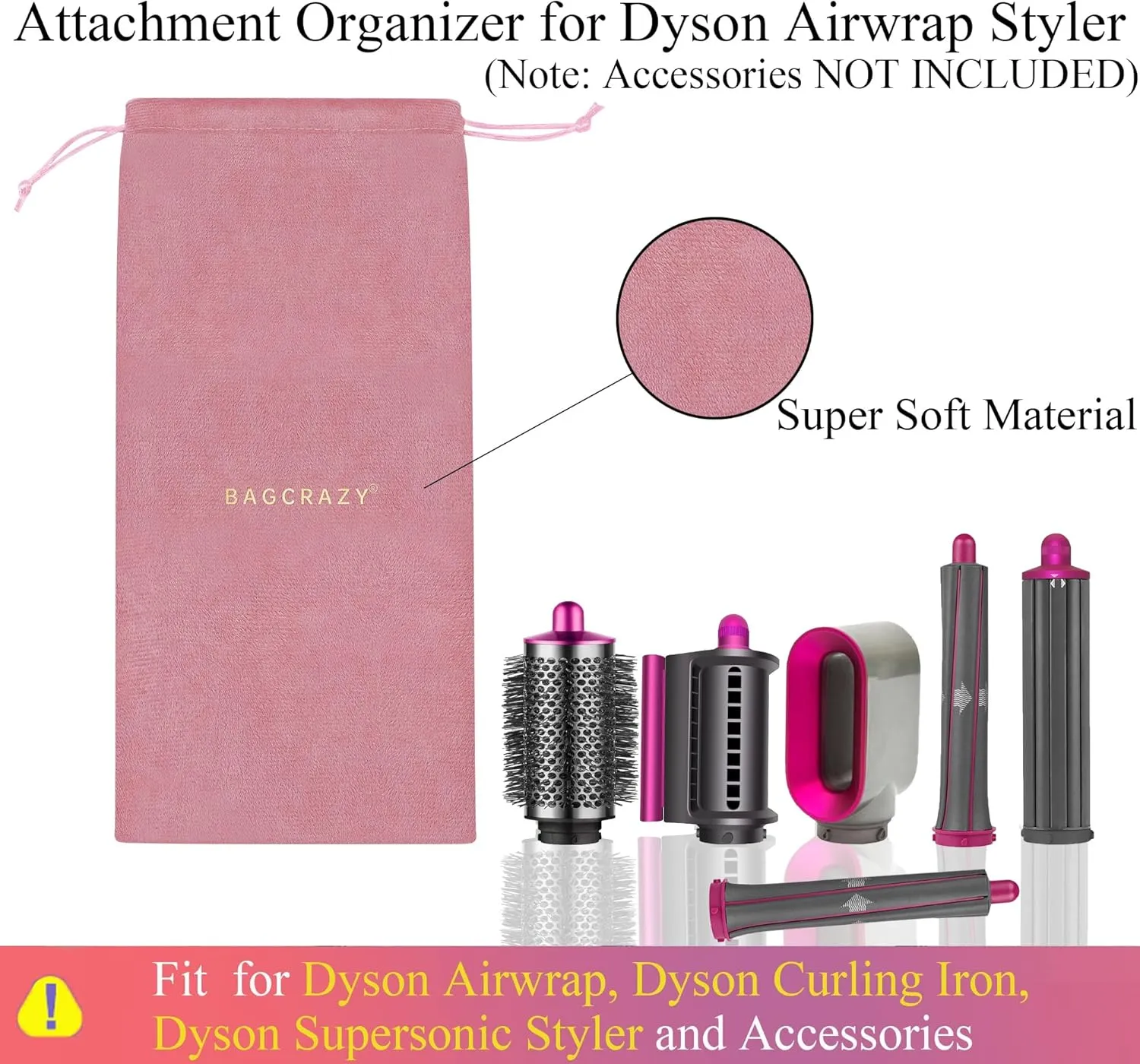 Pu Leather Travel Case Compatible with Dyson Airwrap Styler, Portable Waterproof Organizer Bag for Shark FlexStyle Attachments Storage, Pink