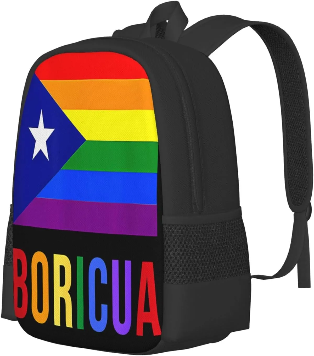 Puerto Rico Boricua Gay Pride LGBT Rainbow Flag Casual Backpacks Large Capacity Backpack Laptop Rucksack Sport Daypack Commuter Bags with Adjustable Strap for Traveling Camping
