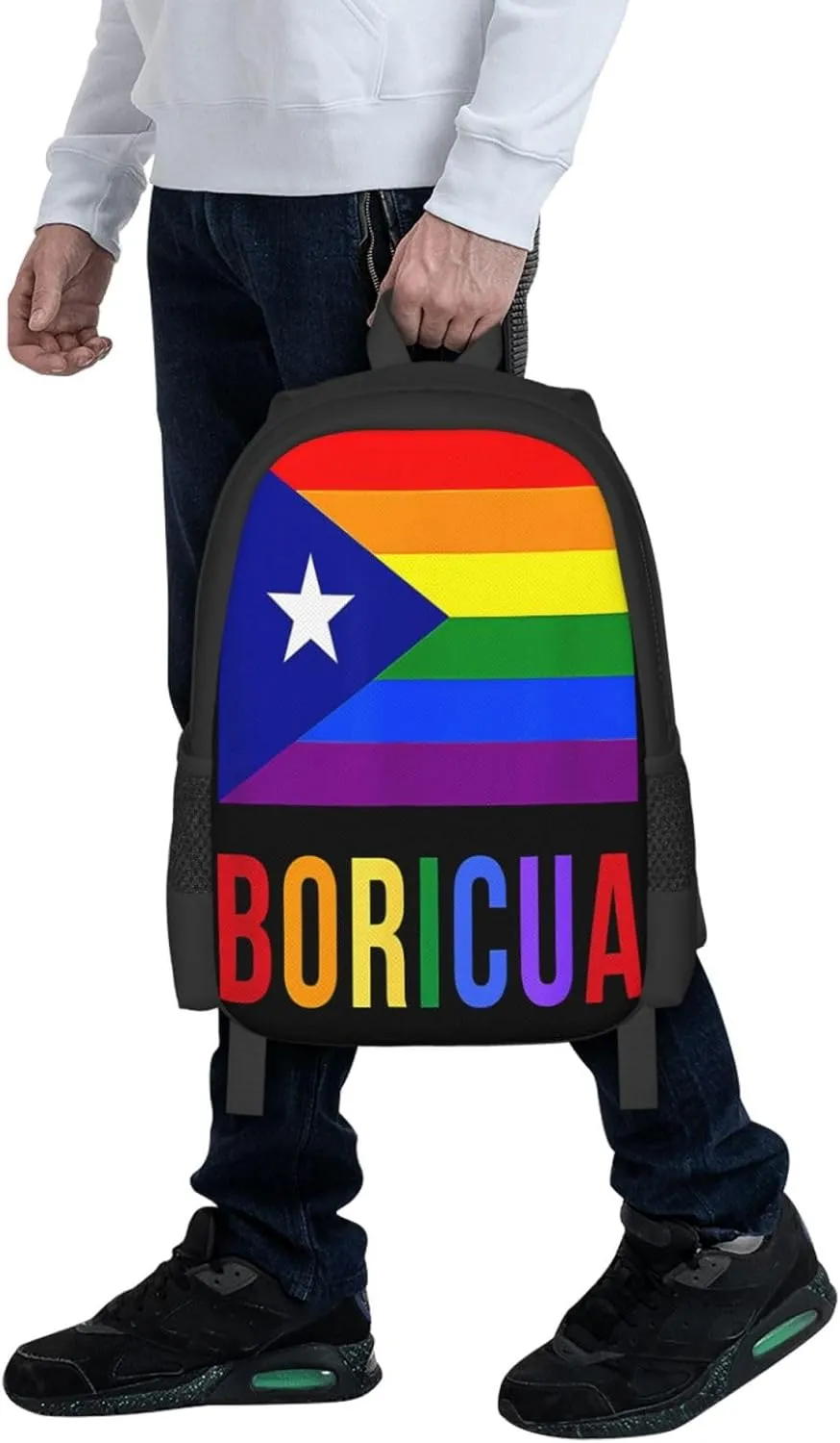 Puerto Rico Boricua Gay Pride LGBT Rainbow Flag Casual Backpacks Large Capacity Backpack Laptop Rucksack Sport Daypack Commuter Bags with Adjustable Strap for Traveling Camping