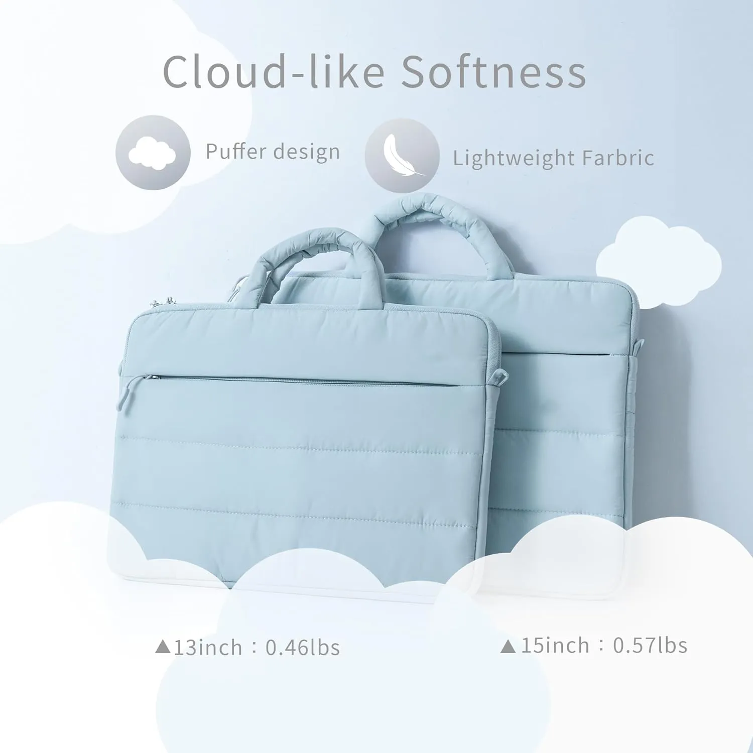 Puffy Cloud Laptop Sleeve 13/15 Inch – Soft Quilted Case with Handle, Padded Protection for 15 Inch Laptops, Beige