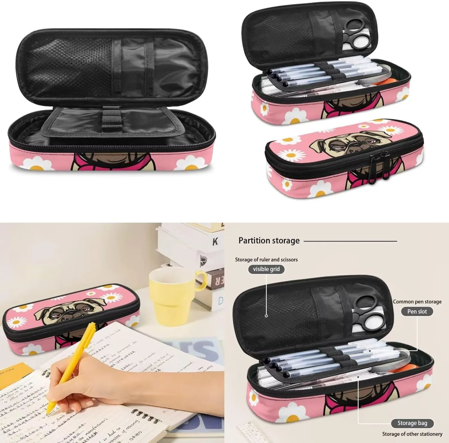Pug Backpack for Kids 5-7 3 Pcs Toddler Backpack Daycare Bag Features Adjustable Shoulder Straps 2 Side Mesh Breathable Pockets & Spacious Interior School Travel