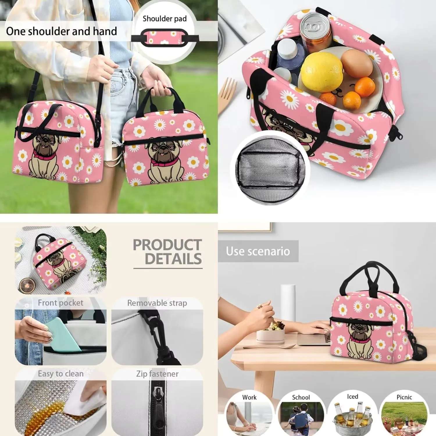 Pug Backpack for Kids 5-7 3 Pcs Toddler Backpack Daycare Bag Features Adjustable Shoulder Straps 2 Side Mesh Breathable Pockets & Spacious Interior School Travel