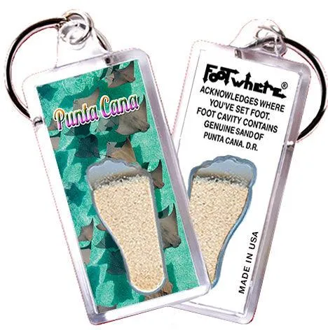 Punta Cana FootWhere® Souvenir Keychains. 6 Piece Set. Made in USA