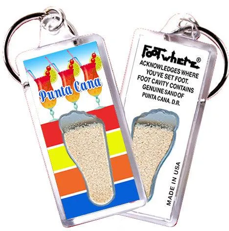 Punta Cana FootWhere® Souvenir Keychains. 6 Piece Set. Made in USA