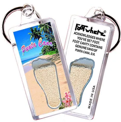 Punta Cana FootWhere® Souvenir Keychains. 6 Piece Set. Made in USA