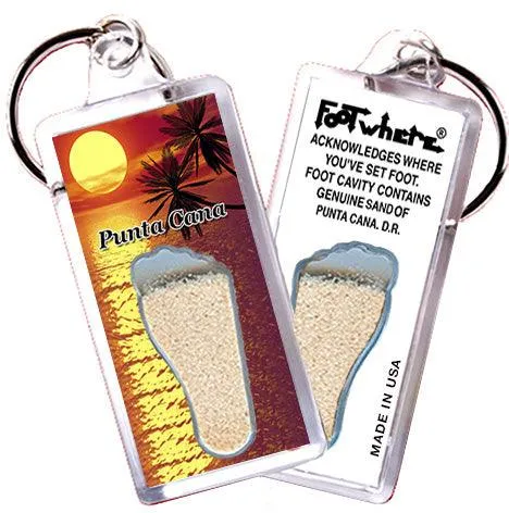 Punta Cana FootWhere® Souvenir Keychains. 6 Piece Set. Made in USA