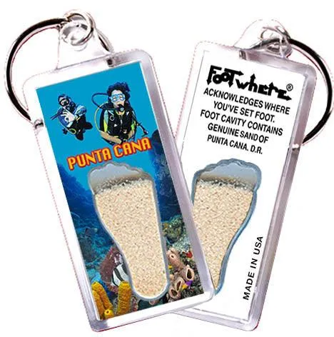 Punta Cana FootWhere® Souvenir Keychains. 6 Piece Set. Made in USA