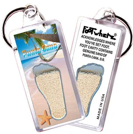 Punta Cana FootWhere® Souvenir Keychains. 6 Piece Set. Made in USA