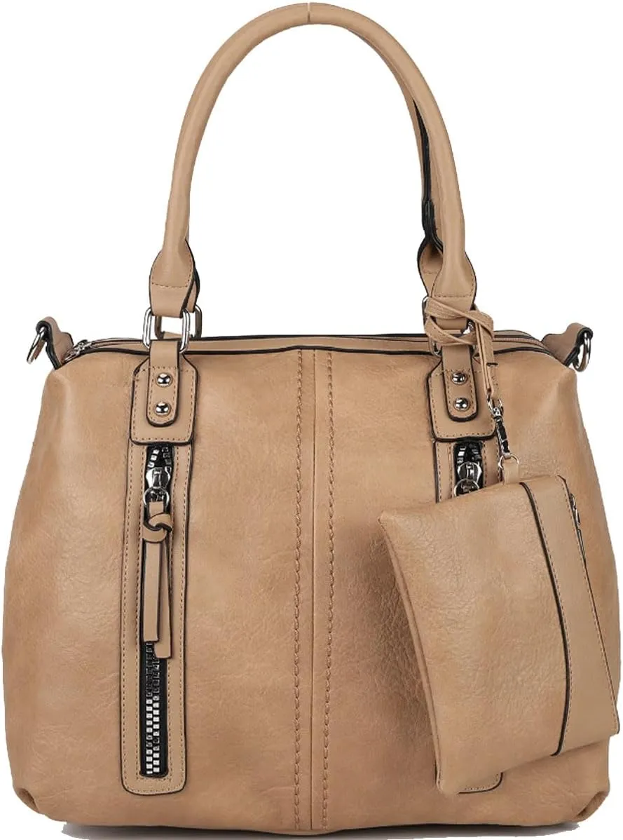 Purses and Handbags for Women PU Leather Fashion Tote Bag Large Shoulder Bag Top Handle Satchel Purse Set 2pcs