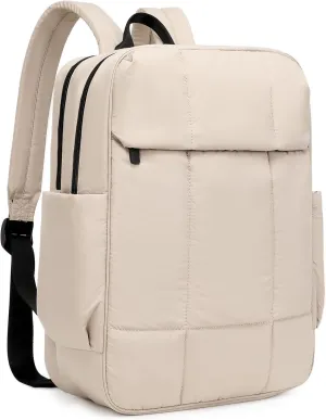 Quilted Laptop Backpack 15.6 Inch with USB Charging Hole,Lightweight Puffer Padding Travel Backpack for Women,Anti Theft College Bookbag,Large Capacity Computer Work Bag Daypack Business,Khaki