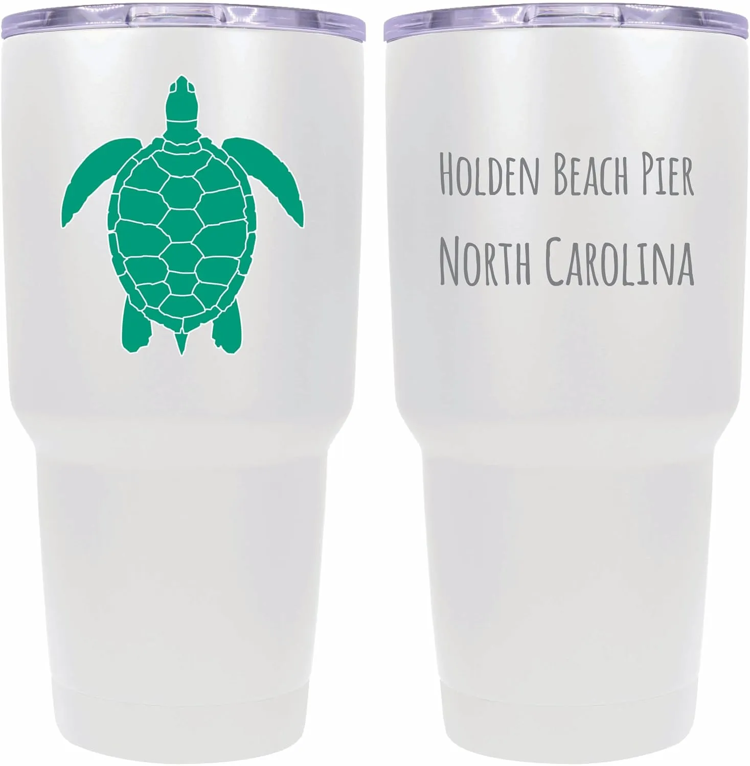 R and R Imports Holden Beach Pier North Carolina Souvenir 24 oz White Insulated Stainless Steel Tumbler Turtle Design