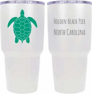 R and R Imports Holden Beach Pier North Carolina Souvenir 24 oz White Insulated Stainless Steel Tumbler Turtle Design