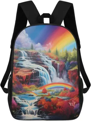 Rainbow Cascade Print 17 Inch Daypack Travel Laptop Backpack Unisex Large Capacity Shoulder Backpacks Funny Graphic