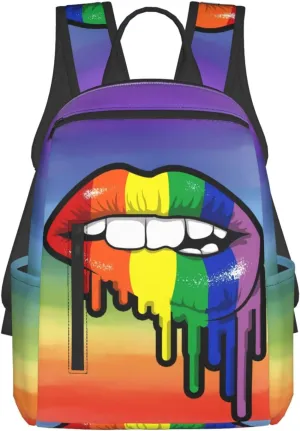 Rainbow Lip Drip Lesbian Gay Pride Bisexual Travel Laptop Backpack Casual Backpacks Double Shoulder Daypack Notebook Rucksack Work Bags Sports Bag for Gym Hiking Camping Beach