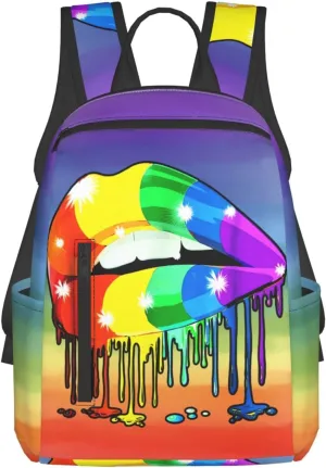 Rainbow Lip Drip Lesbian Gay Pride Bisexual Travel Laptop Backpack Casual Backpacks Double Shoulder Daypack Notebook Rucksack Work Bags Sports Bag for Gym Hiking Camping Beach