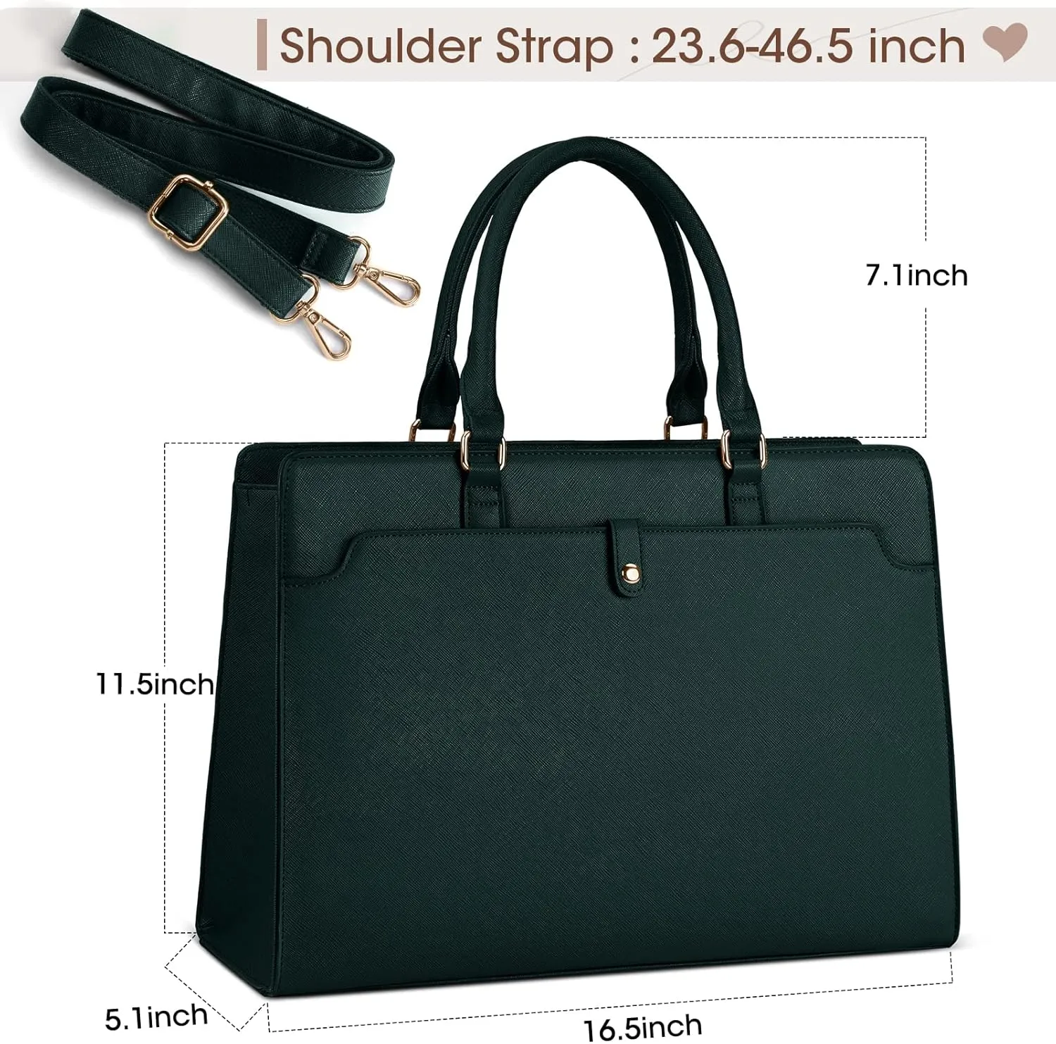 RAINSMORE Laptop Bag for Women 15.6 Inch Laptop Tote Bag Leather Work Bag Waterproof Womens Briefcase Business Office Computer Tote Bag Large Capacity Handbag Shoulder Bag Green