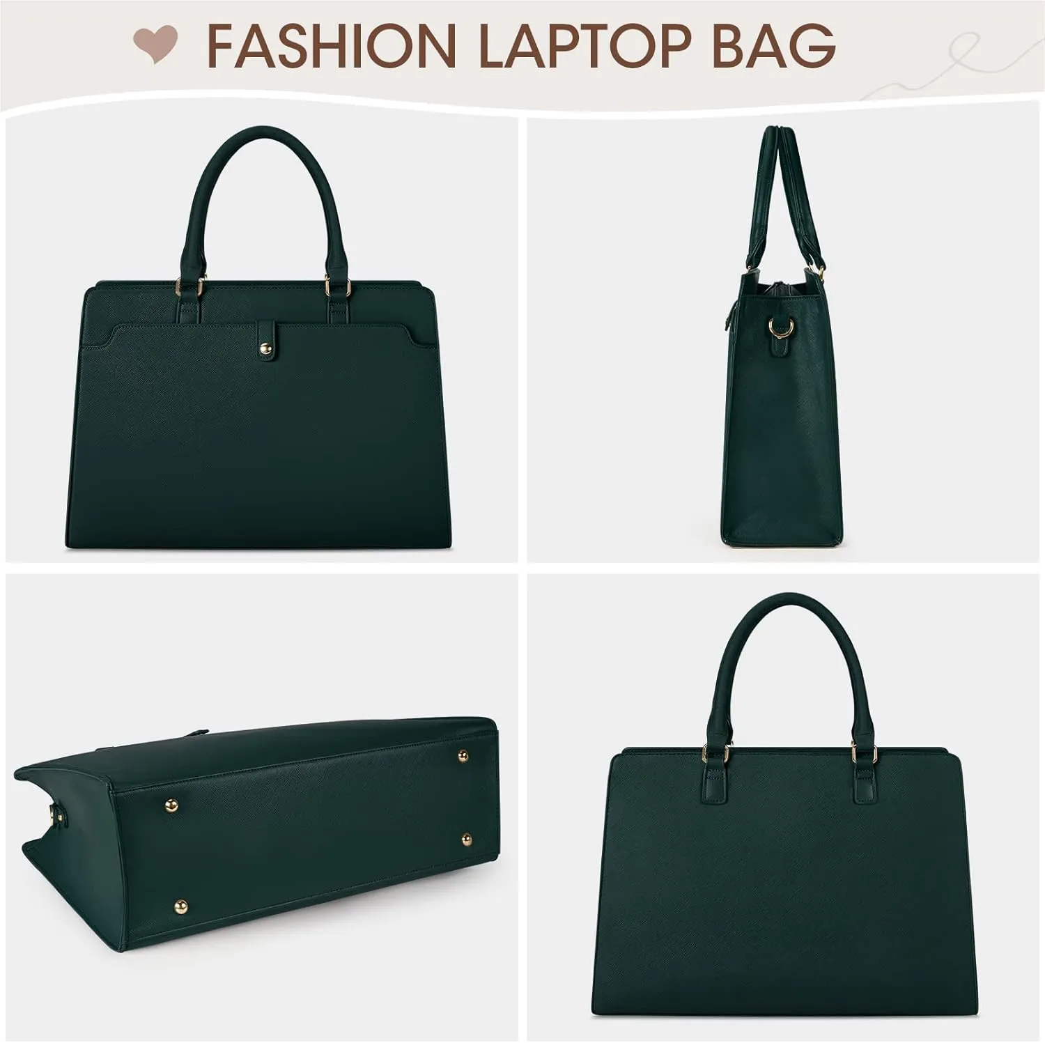 RAINSMORE Laptop Bag for Women 15.6 Inch Laptop Tote Bag Leather Work Bag Waterproof Womens Briefcase Business Office Computer Tote Bag Large Capacity Handbag Shoulder Bag Green