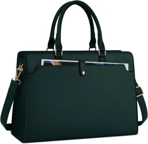 RAINSMORE Laptop Bag for Women 15.6 Inch Laptop Tote Bag Leather Work Bag Waterproof Womens Briefcase Business Office Computer Tote Bag Large Capacity Handbag Shoulder Bag Green