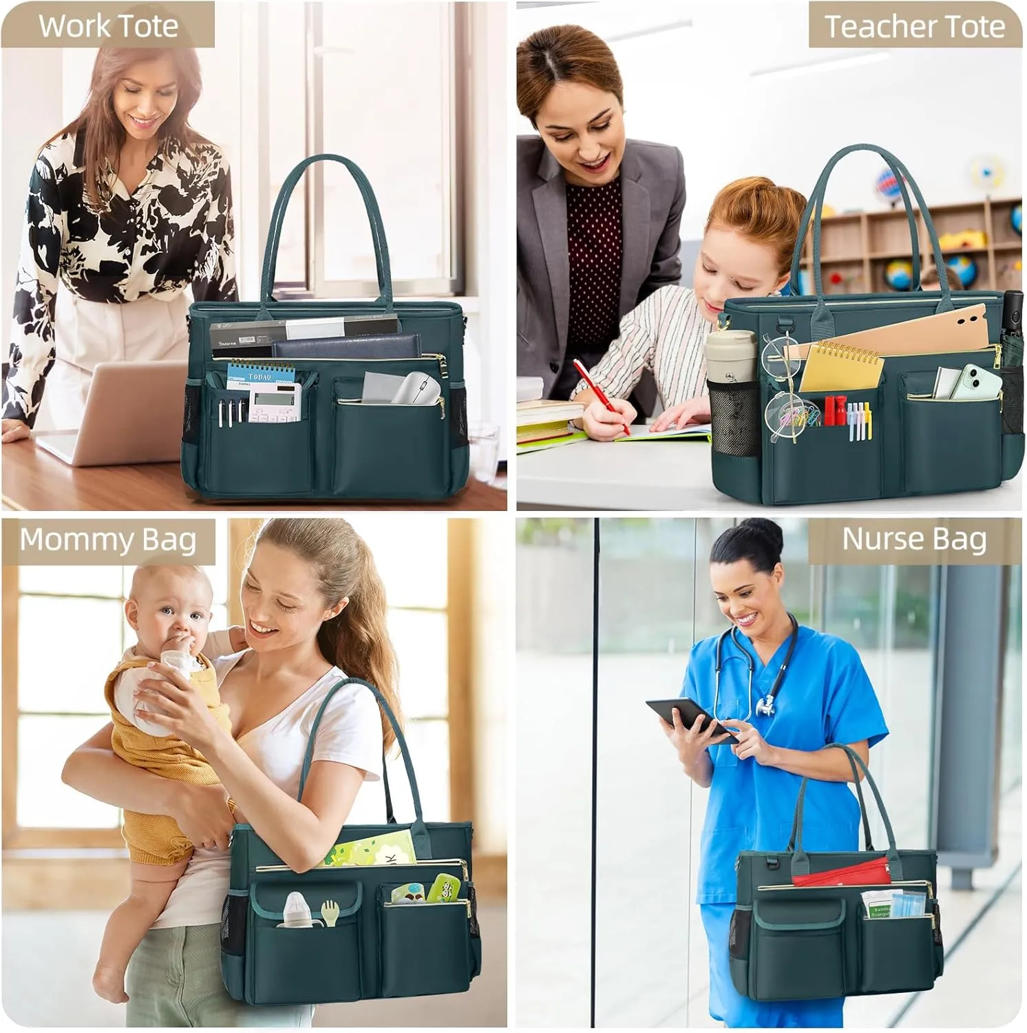 RAINSMORE Laptop Bag for Women 15.6 Inch Work Teacher Tote Nurse Bag Professional Laptop Tote Computer Messenger Shoulder Bags Large Handbag Business Office Work Briefcase
