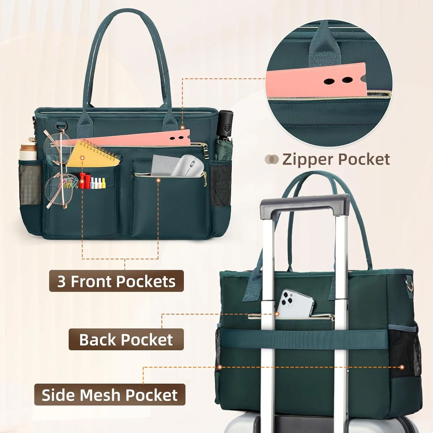 RAINSMORE Laptop Bag for Women 15.6 Inch Work Teacher Tote Nurse Bag Professional Laptop Tote Computer Messenger Shoulder Bags Large Handbag Business Office Work Briefcase