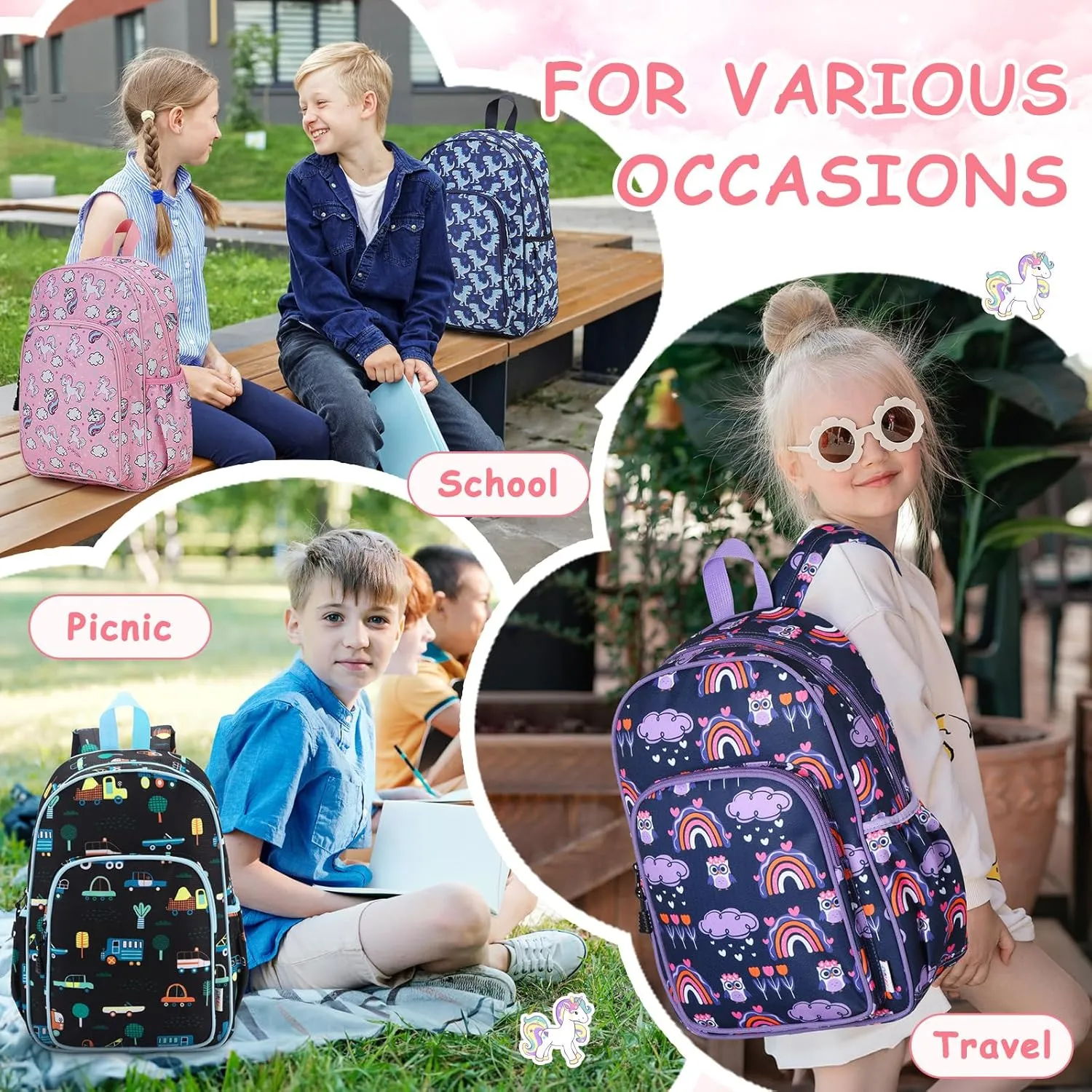 RAVUO Kids Backpack for Girls Boys, Cute Toddler School Bag Bookbag W Chest Strap