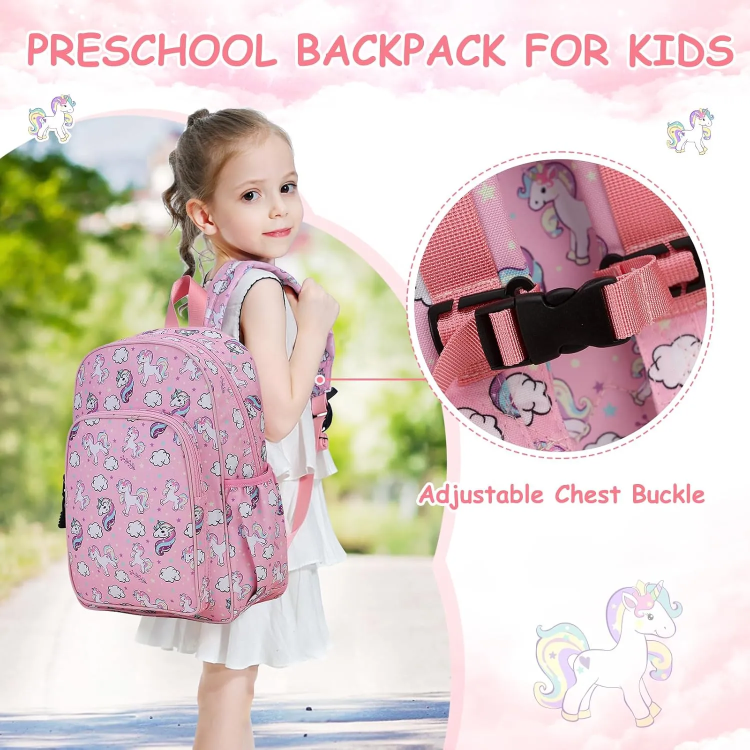 RAVUO Kids Backpack for Girls Boys, Cute Toddler School Bag Bookbag W Chest Strap