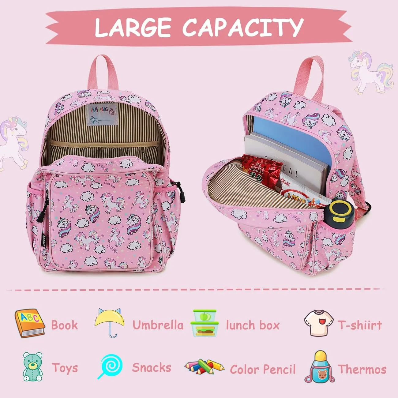 RAVUO Kids Backpack for Girls Boys, Cute Toddler School Bag Bookbag W Chest Strap