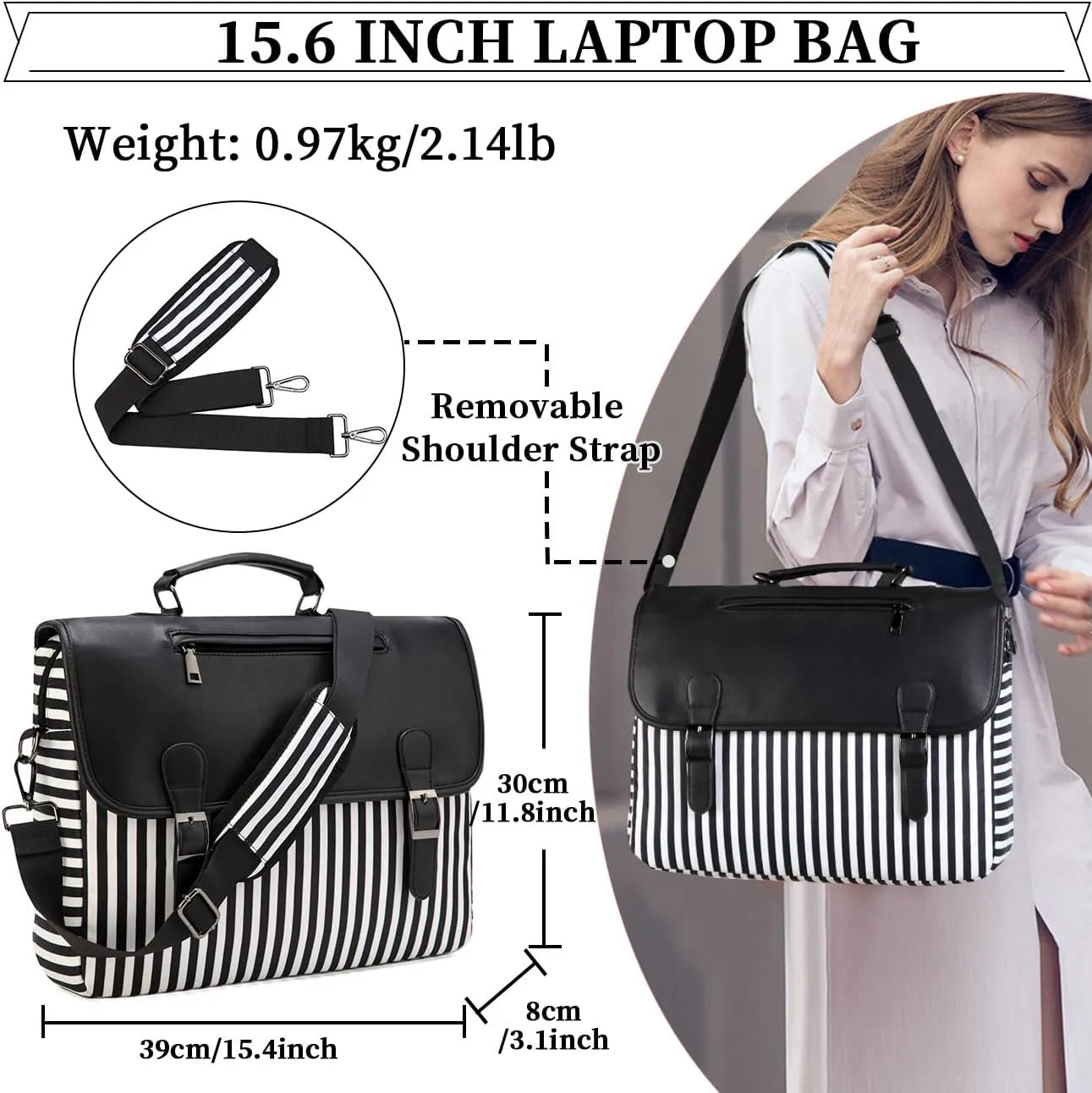 RAVUO Laptop Bag for Women, Water Resistant 15.6 inch Lightweight Shoulder Case Business Briefcase with Shockproof Laptop Sleeve and Shoulder Strap
