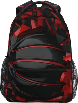 Red Black Basketball Boys Girls Kids School Backpacks Bookbag, Elementary School Bag Travel Backpack Daypack