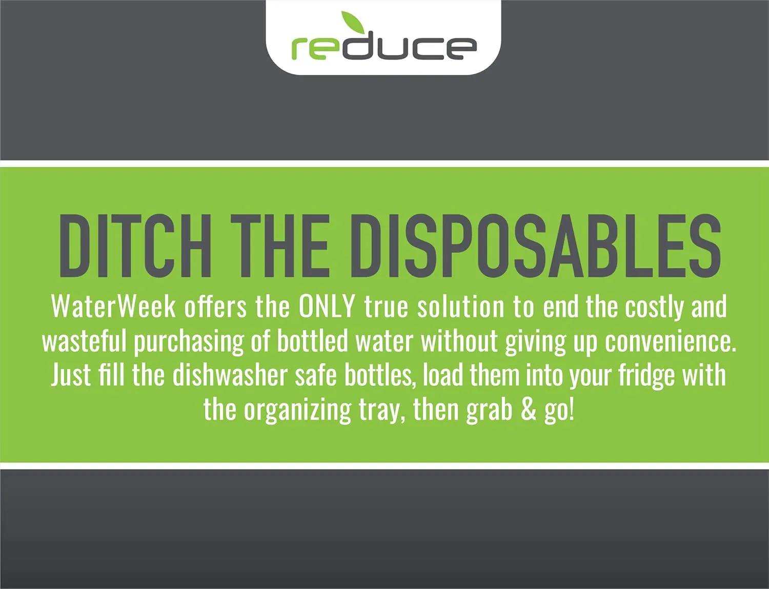 Reduce WaterWeek Reusable Water Bottle Set, 20oz – Plastic Reusable Water Bottle Set of 5, Plus Fridge Tray – BPA-Free, Leak Proof Twist Off Cap – You Go Girl
