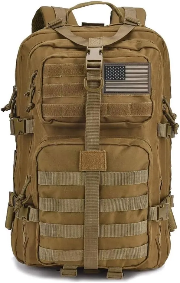 REEBOW GEAR Tactical Backpack 40L Large Army 3 Day Assault Pack Molle Bug Bag Backpacks Military Style Rucksacks (Tan)