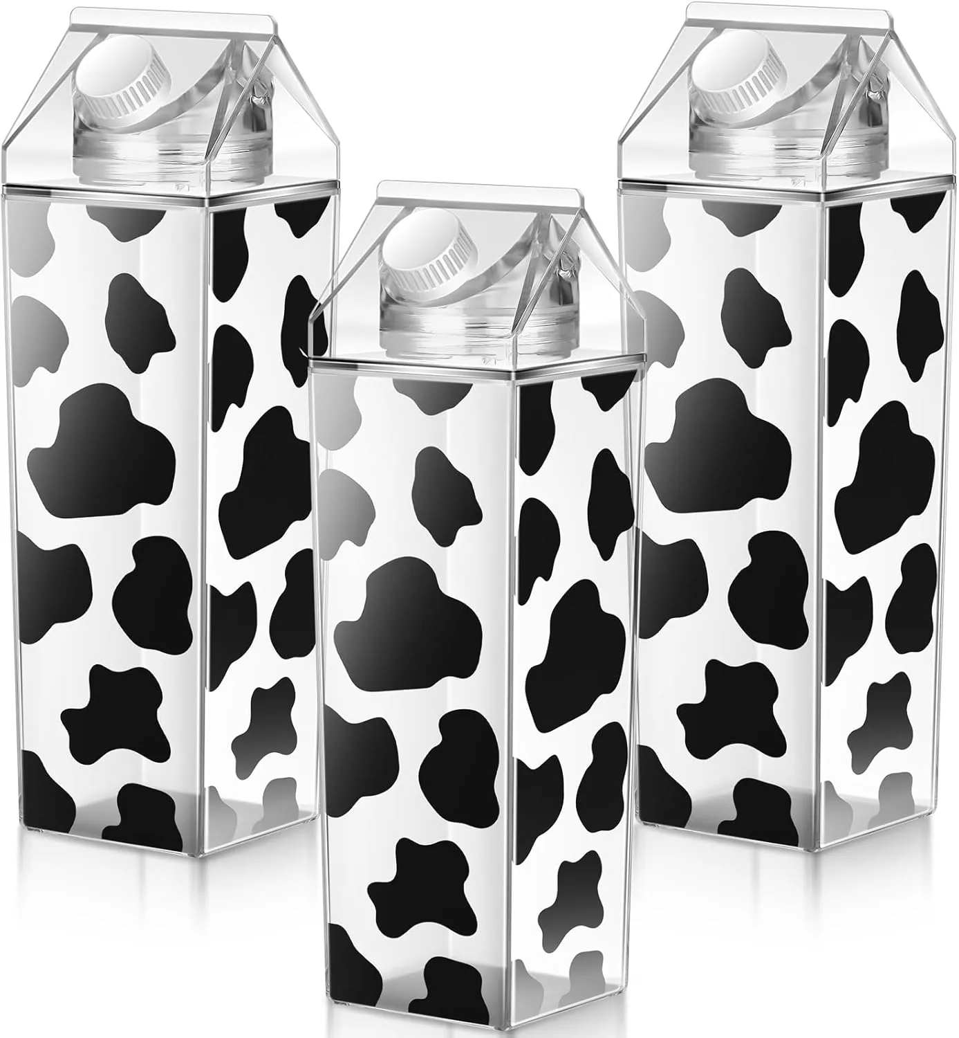 Remerry 3 Pcs Cow Themed Milk Carton Water Bottle 34 oz Milk Bottle Plastic Coffee Milk Carton Bottle Portable Reusable Milk Carton Cup Leakproof Juice Bottle for Outdoor Activities Sports Travel Camp