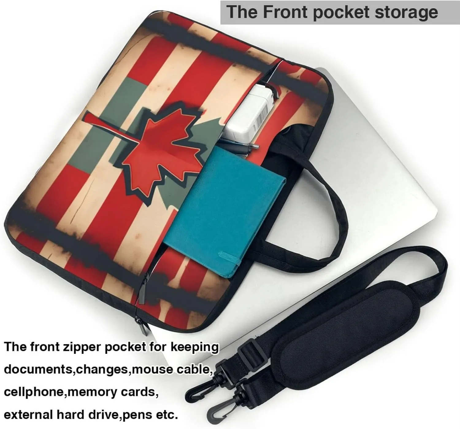 Retro Canada Flag pattern Print Laptop Bag Laptop Case Shoulder Laptop Bag with Padded Protection Spacious Pockets