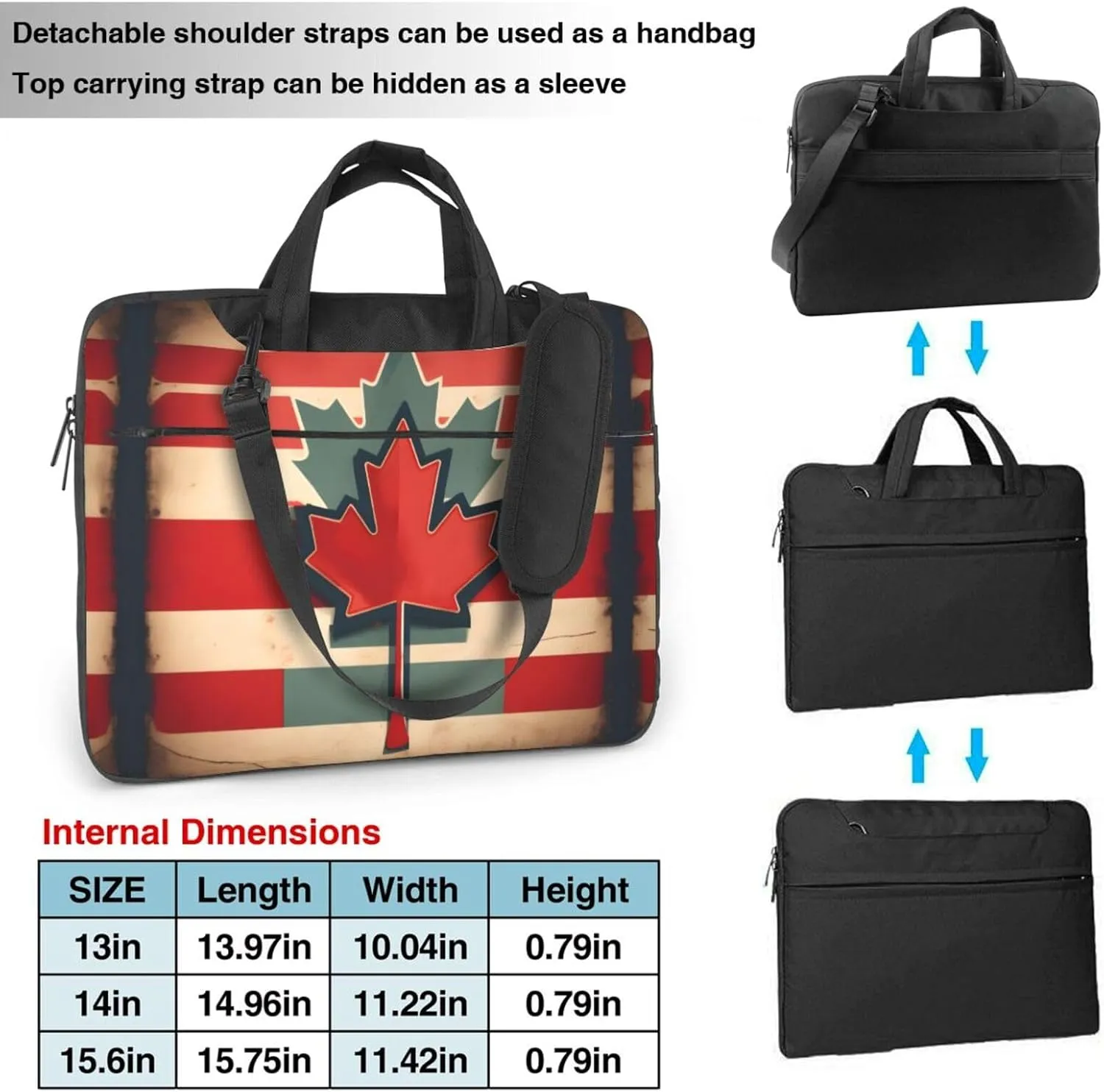 Retro Canada Flag pattern Print Laptop Bag Laptop Case Shoulder Laptop Bag with Padded Protection Spacious Pockets