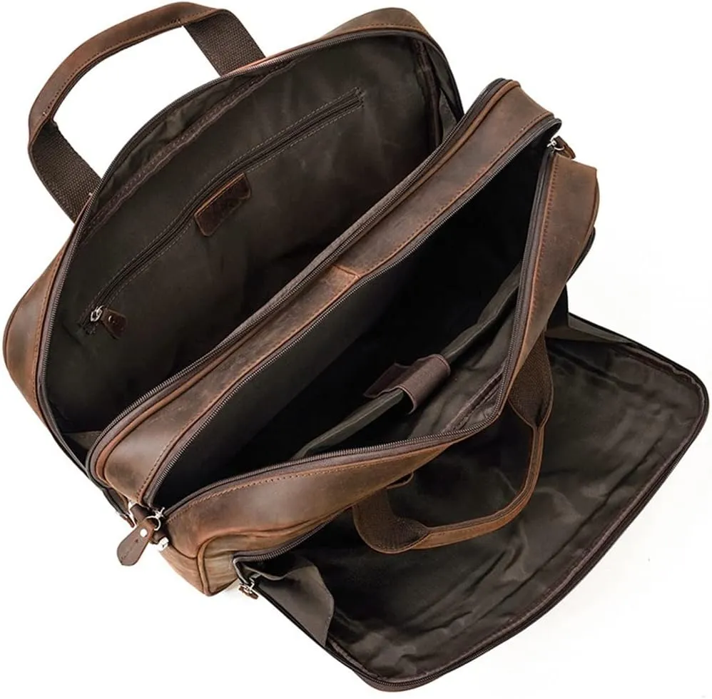 Retro Handbag Leather Briefcase Casual Work Computer Bag Crossbody Shoulder Bag