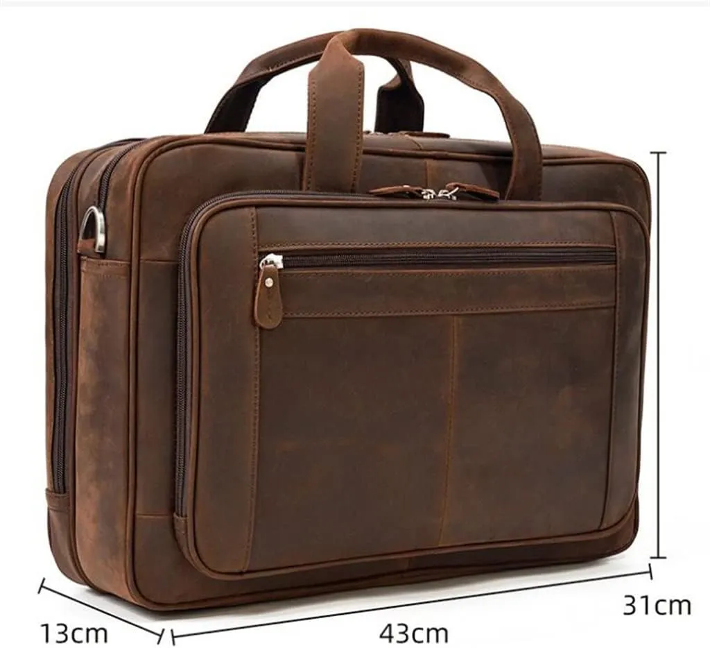 Retro Handbag Leather Briefcase Casual Work Computer Bag Crossbody Shoulder Bag