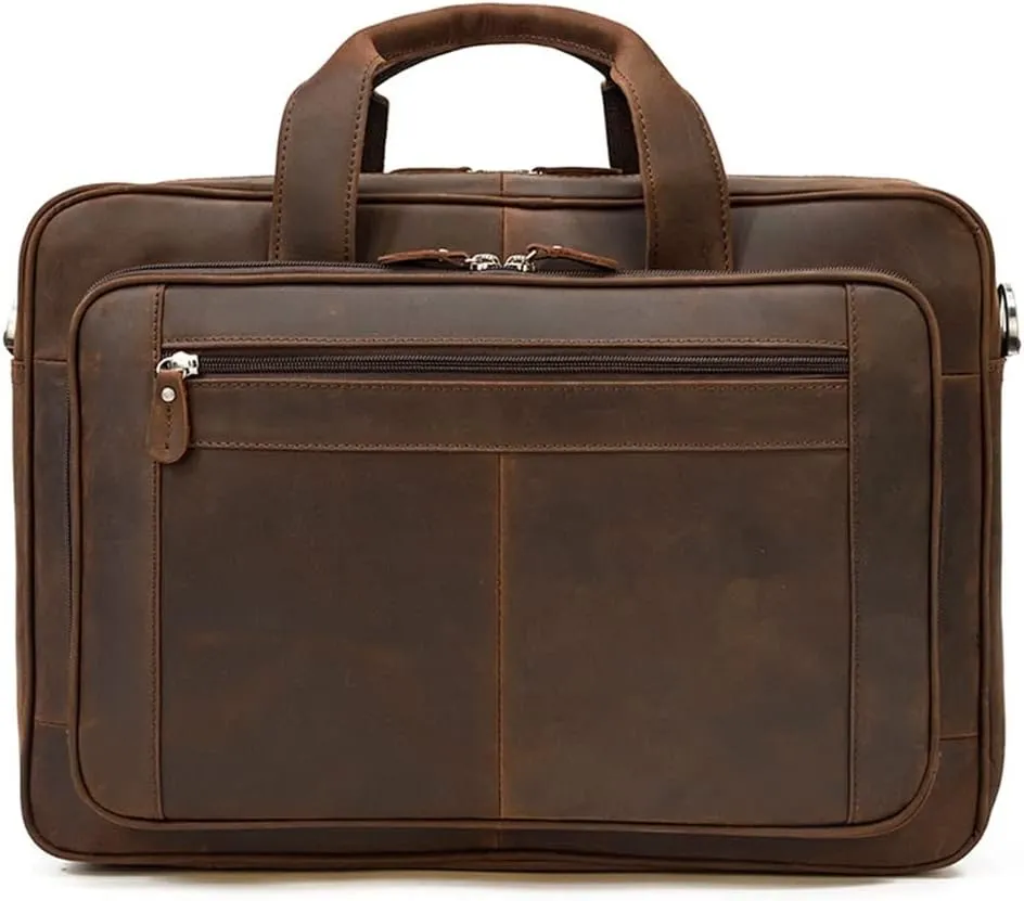 Retro Handbag Leather Briefcase Casual Work Computer Bag Crossbody Shoulder Bag