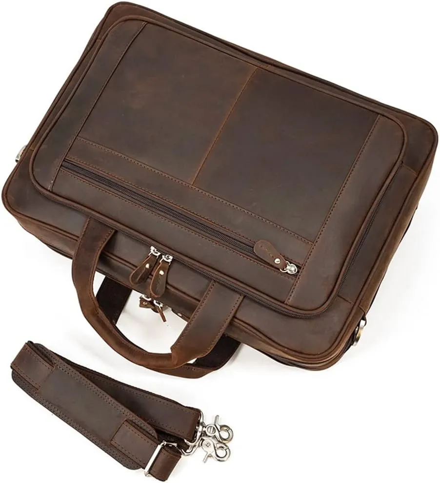 Retro Handbag Leather Briefcase Casual Work Computer Bag Crossbody Shoulder Bag
