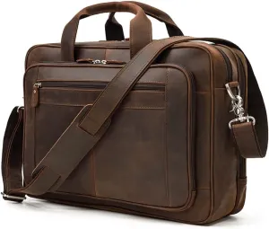 Retro Handbag Leather Briefcase Casual Work Computer Bag Crossbody Shoulder Bag