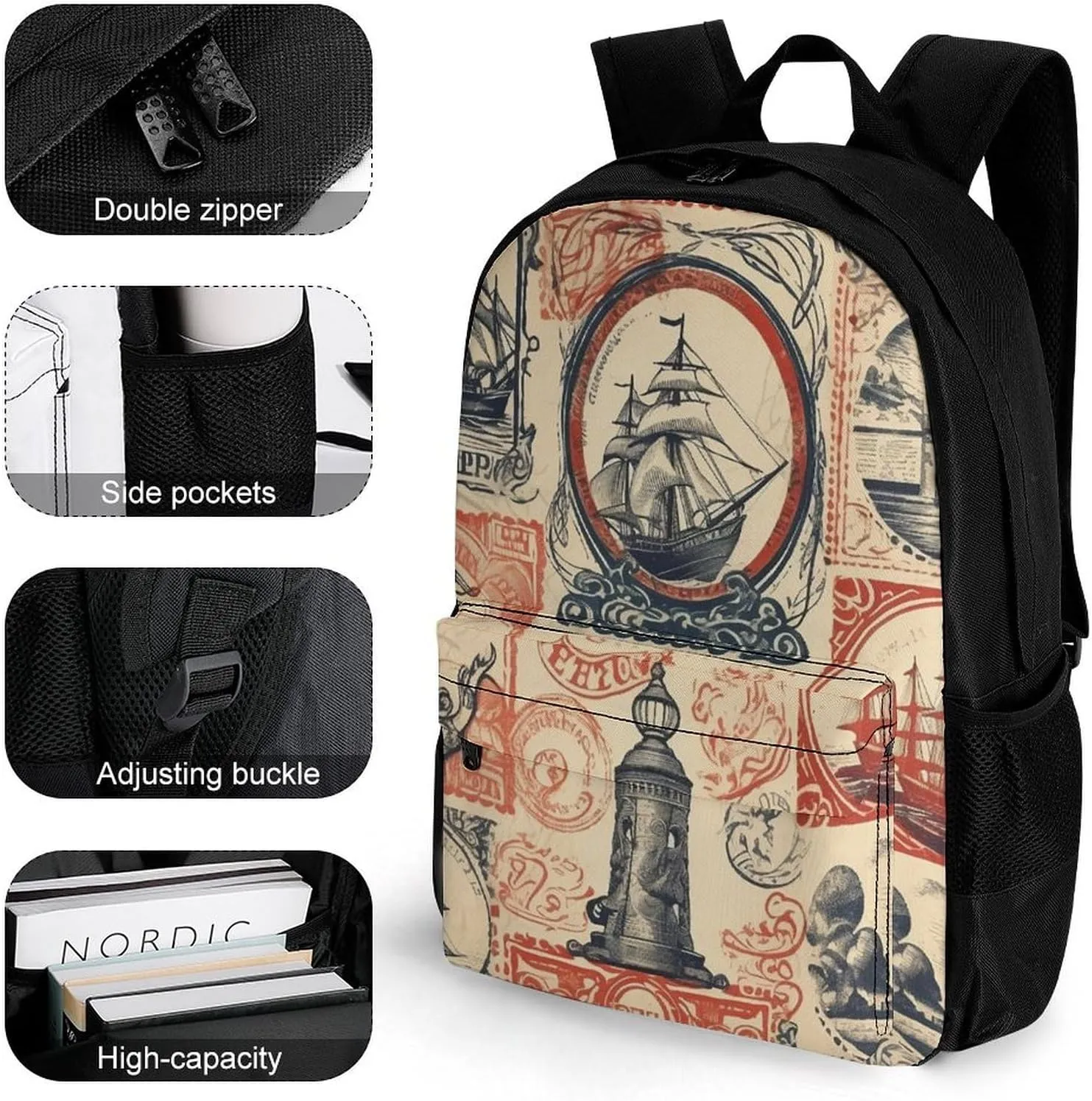 Retro Stamp Style Laptop Backpacks for Women Travel Backpack Casual Daypack Hiking Backpack Business Backpack