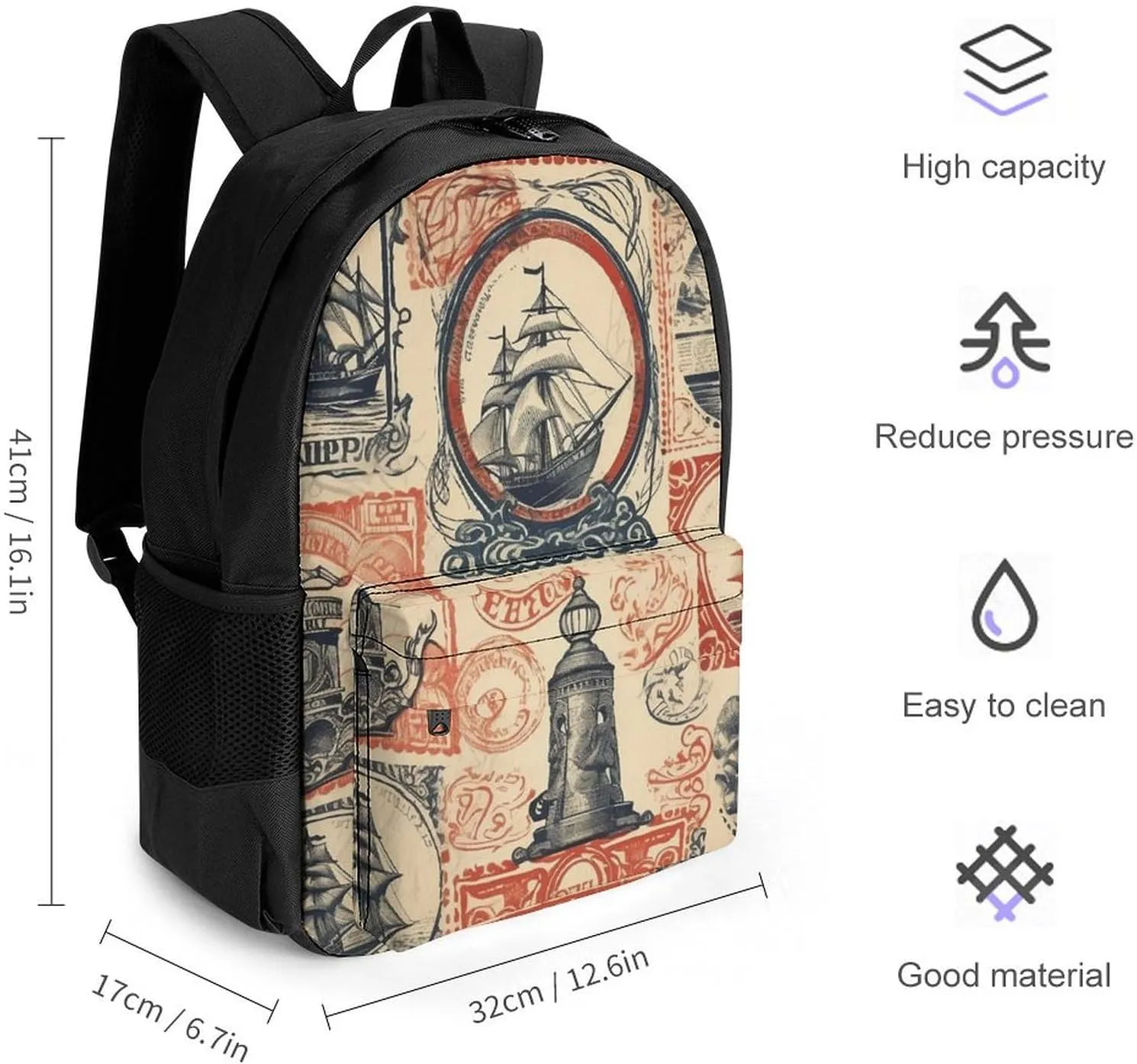 Retro Stamp Style Laptop Backpacks for Women Travel Backpack Casual Daypack Hiking Backpack Business Backpack