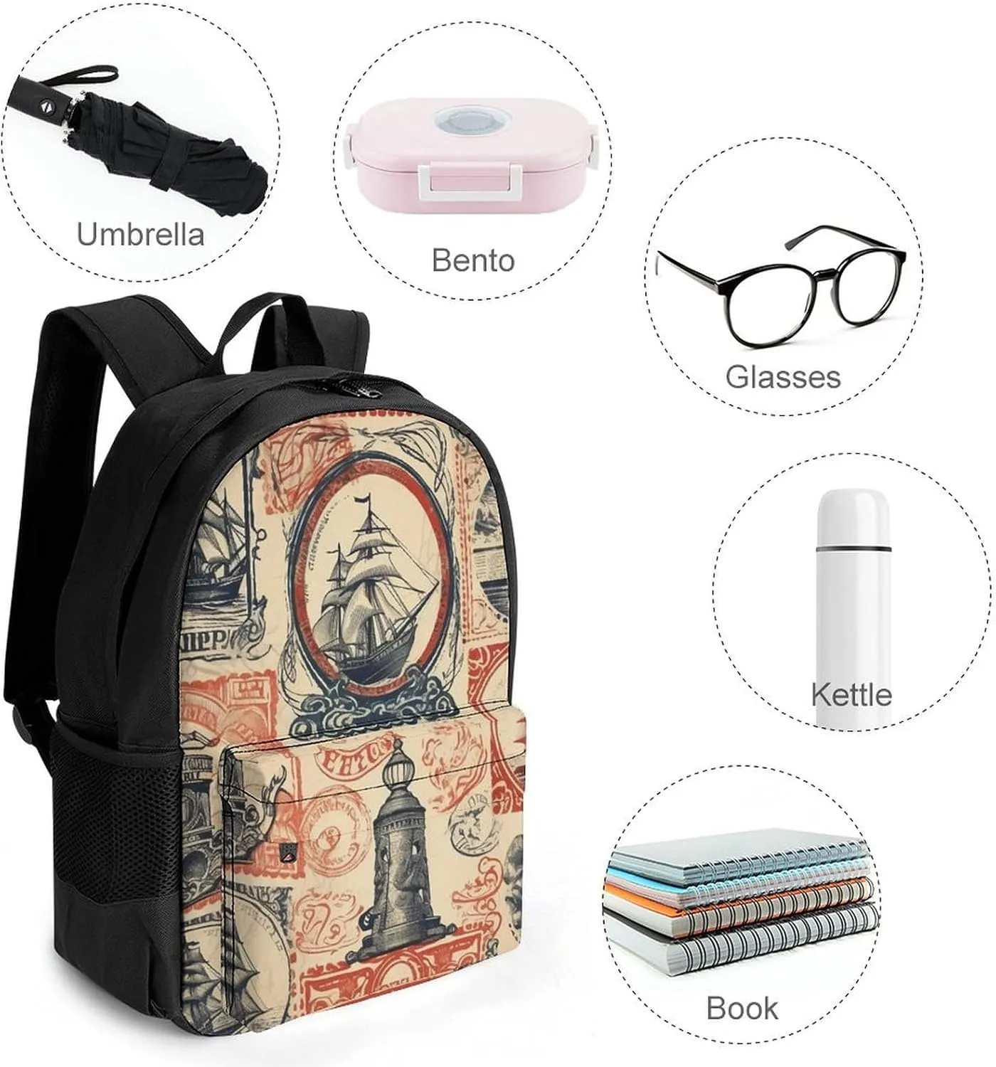 Retro Stamp Style Laptop Backpacks for Women Travel Backpack Casual Daypack Hiking Backpack Business Backpack