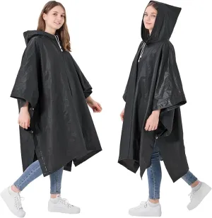 Reusable Adult Rain Ponchos 2 Pcs for Women and Men with Drawstring Hood Perfect for Camping