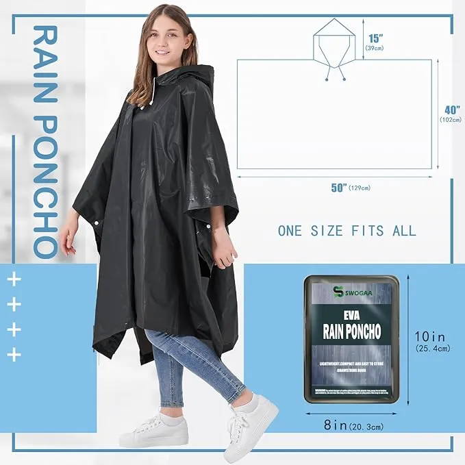 Reusable Adult Rain Ponchos 2 Pcs for Women and Men with Drawstring Hood Perfect for Camping