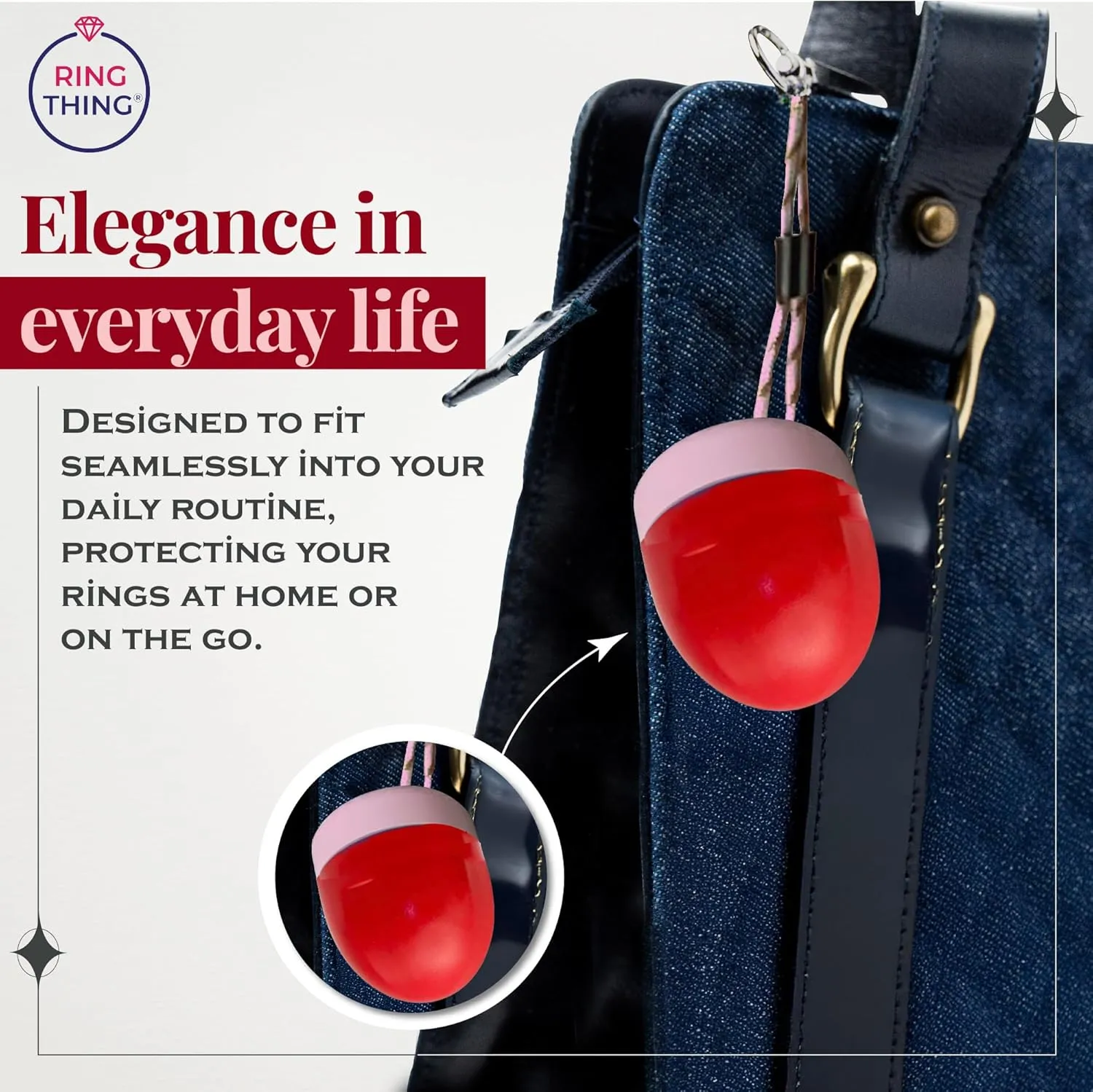 RING THING - Ring Holder Keychain, Jewelry Organizer and Storage, Portable Waterproof Ring Holder, Pill Box Keychain Container, Gym Accessory, and Travel Ring Case (Pink & Red)